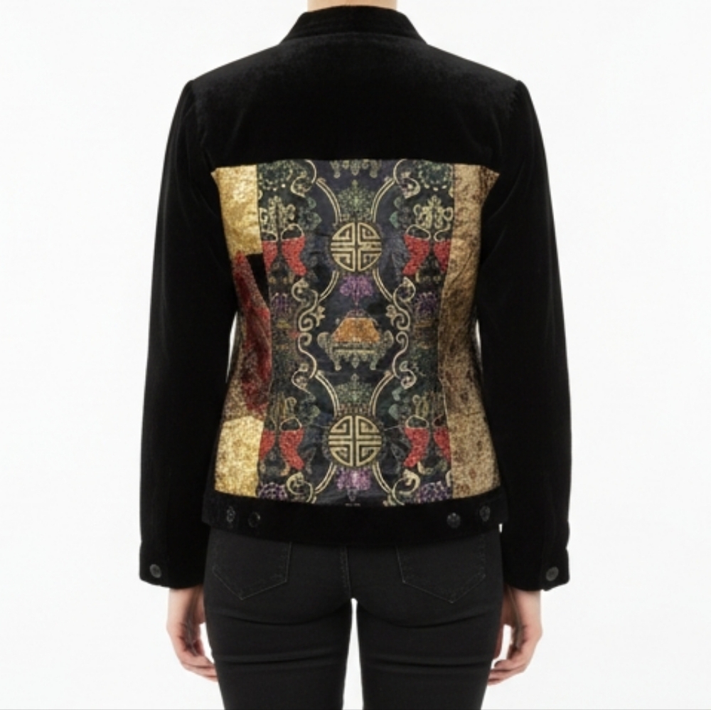 Vintage Chico's Patchwork Silk- Polyester Blend Button Jacket